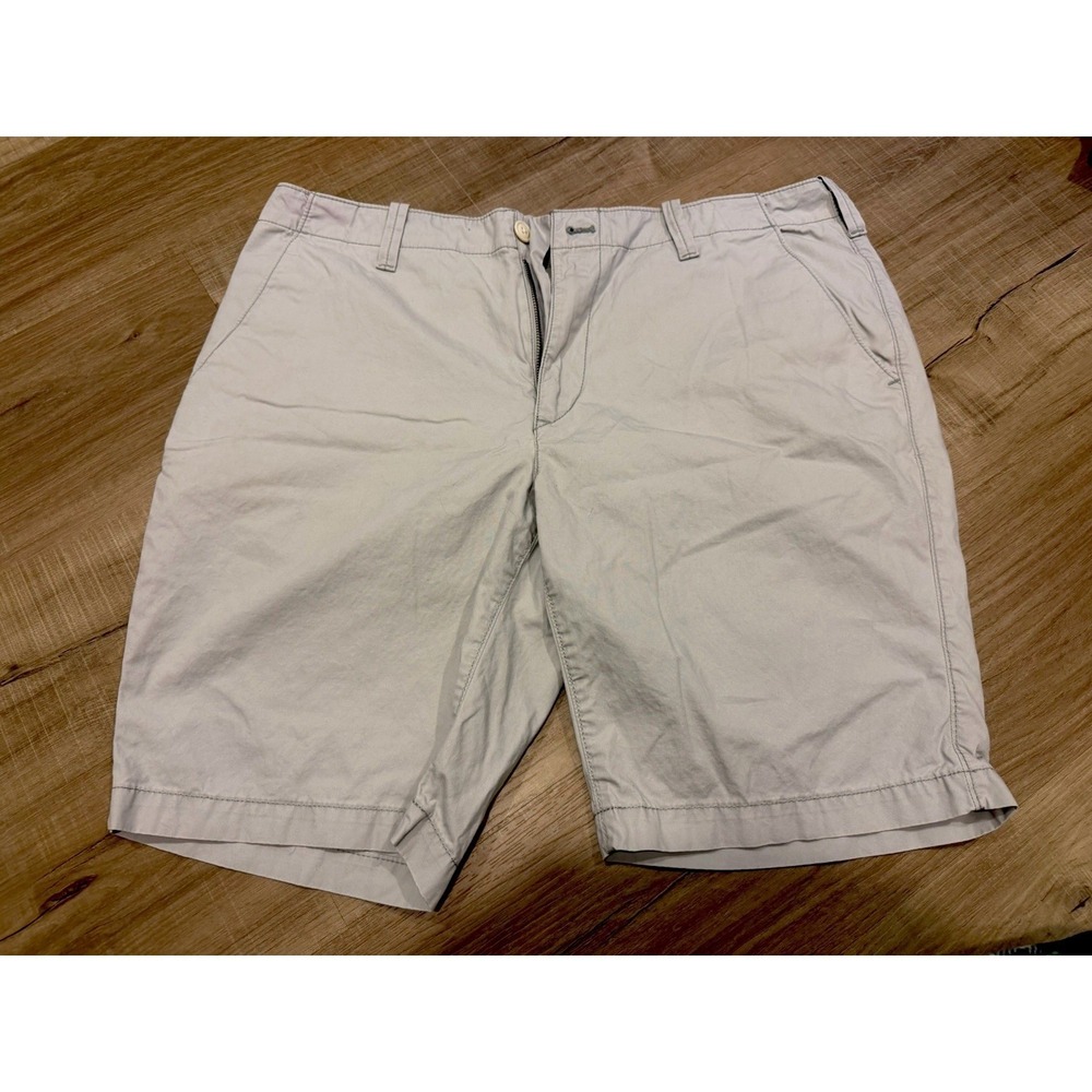 Express Men's Beige Cotton Chino Shorts Button Zip Pockets Flat Front